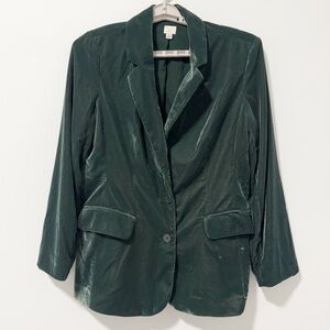 A New Day Velvet Blazer Womens Size Large Green Notched Lapel Holiday Office